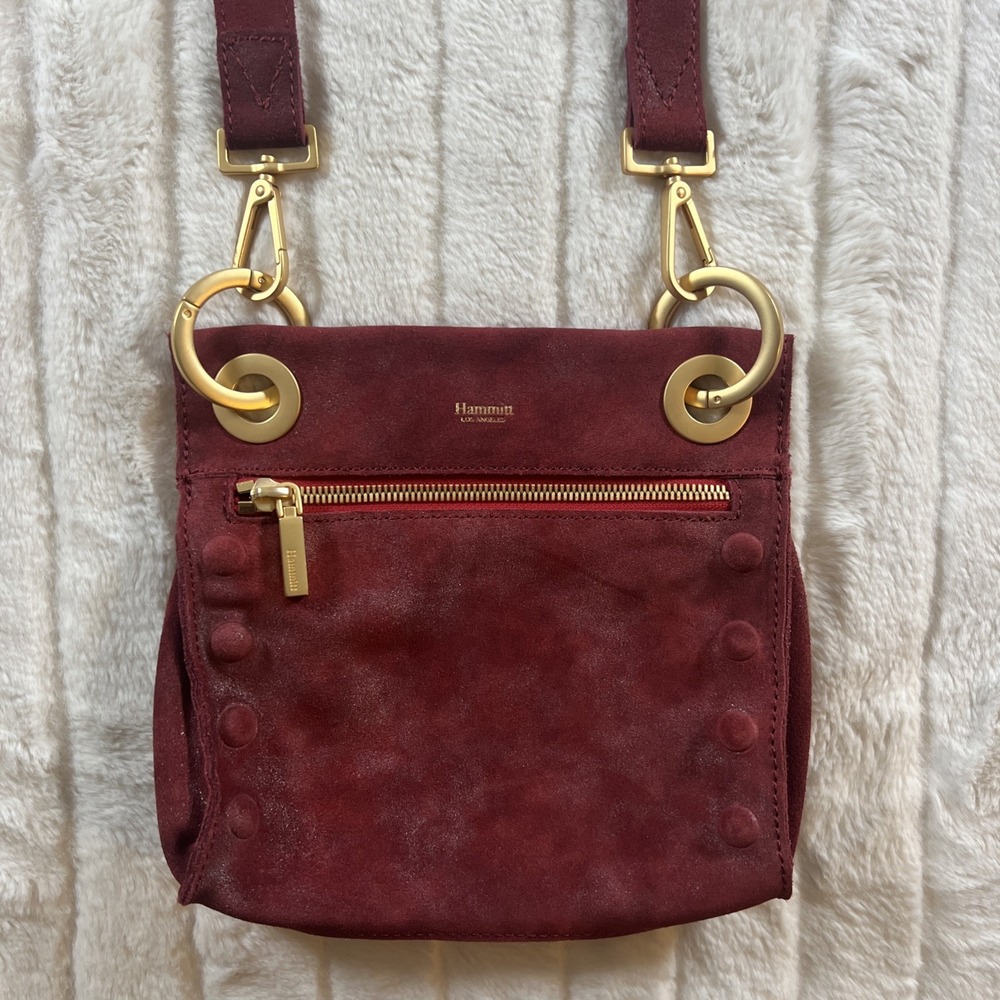 Hammitt Tony Leather Brushed Small Crossbody Purse Red Suede Excellent Condition